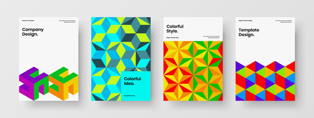 Vivid journal cover A4 vector design illustration composition. Amazing geometric hexagons company identity concept set.