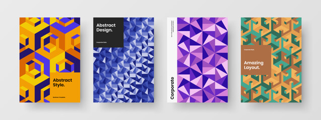 Amazing geometric pattern front page template collection. Abstract flyer A4 vector design layout set.