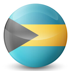 Glass light ball with flag of Bahamas. Round sphere, template icon. National symbol. Glossy realistic ball, 3D abstract vector illustration highlighted on a white background. Big bubble.