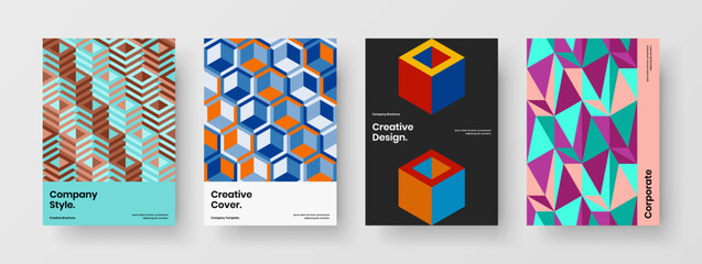 Vivid mosaic hexagons company identity concept collection. Clean annual report design vector template bundle.