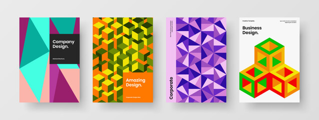 Premium flyer A4 vector design illustration composition. Multicolored geometric pattern annual report concept collection.