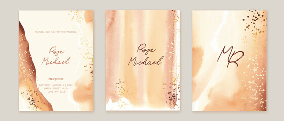 Elegant cards set. Watercolor, ink vector background collection with white, beige, yellow, orange for cover, invitation template, wedding card, menu design. 