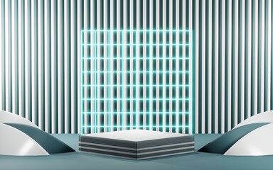 Fototapeta premium 3D render of Podium background in blue tones for displaying cream products. cosmetics