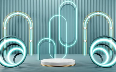 3D render of Podium background in blue tones for displaying cream products. cosmetics