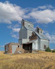 Abandoned Granary on the plains of South Dakota in the ghost town of Cottonwood
