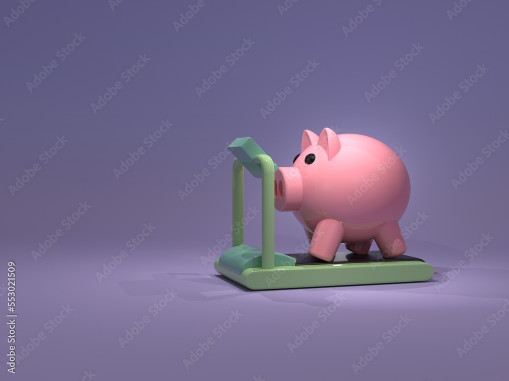 Wall mural 3d exercise piggy bank concept of money management, saving, earning and investment.