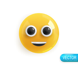 Emotion Realistic 3d Render. Icon Smile Emoji. Vector yellow glossy emoticons. PNG