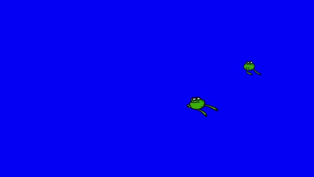 Green frogs jumping on blue background  for any decoration. Isolated seamless loop good for adding background meadow, field, etc...