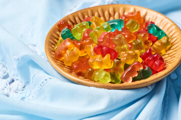 Colorful Fruity Gummy Bears in a bowl