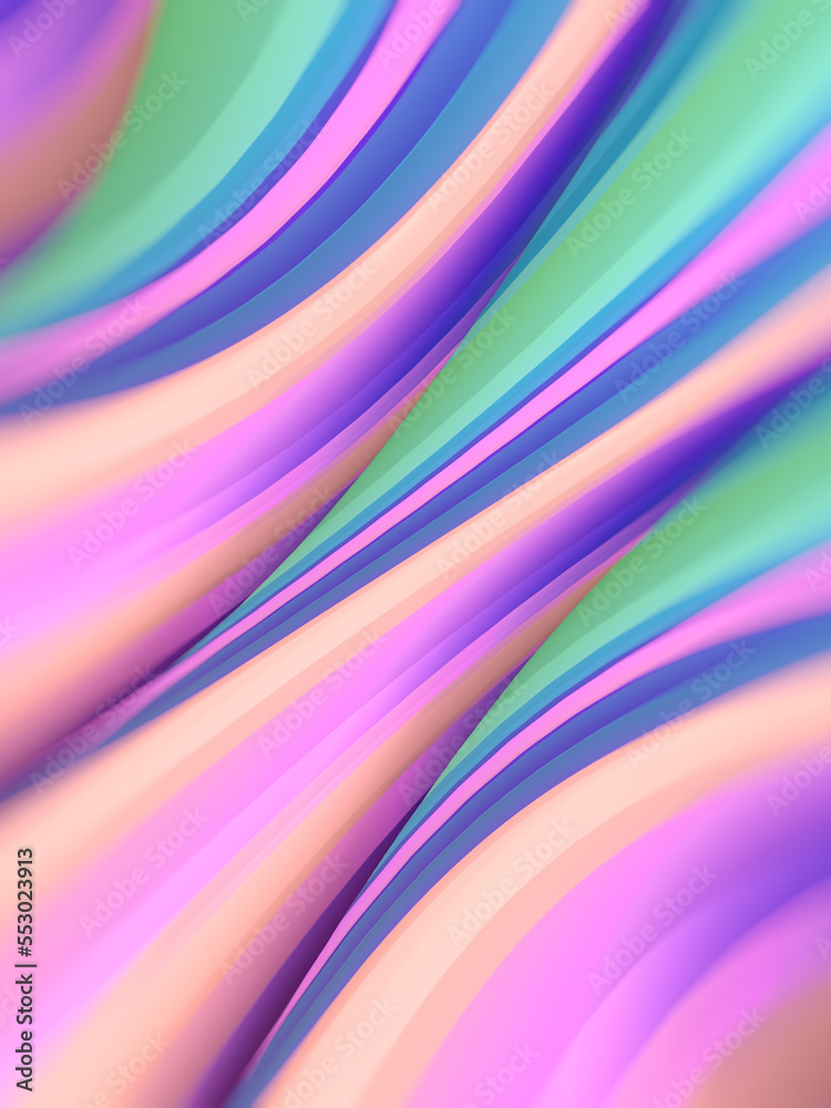 Aufkleber Wavy background with trendy multi colored gradient. 3d rendering digital illustration