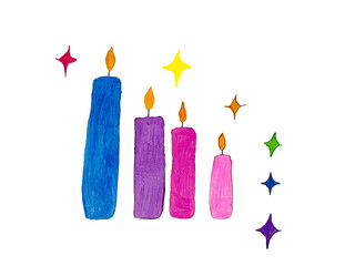 four Advent candles and stars children's pencil drawing, children's drawings on the theme of advent,