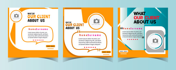 Modern and creative client testimonial social media post design customer service feedback review