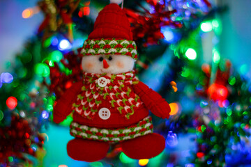 Panoramic view of happy snowman in Christmas secenery 