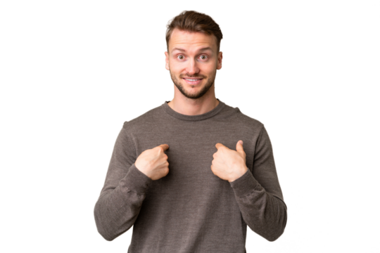 Young handsome caucasian man over isolated chroma key background with surprise facial expression