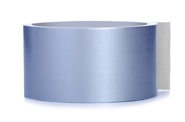 Roll of gray reinforced scotch tape on white background isolation