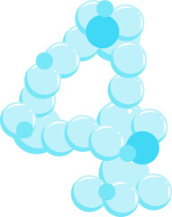 Soap bubble number 4. Four water suds figure. Cartoon font