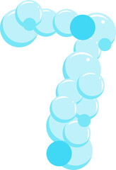 Soap bubble number 7. Seven water suds figure. Cartoon font