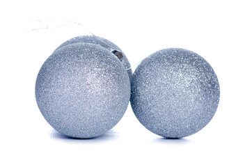 Silver christmas tree balls on white background isolation