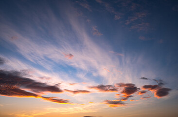 Majestic sunrise or sundown sky. Colorful clouds. cloudscape in the morning. 
