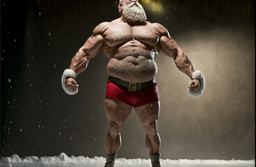 muscular Santa Claus super power christmas.Generative AI.