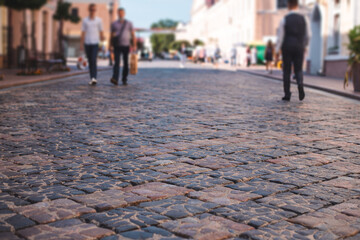 Pedestrian European city street made of stones