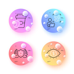 Business vision, Computer fingerprint and Laureate minimal line icons. 3d spheres or balls buttons. Takeaway coffee icons. For web, application, printing. Vector