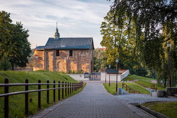 Old authentic old Russian church in the city of Grodno early in the morning.