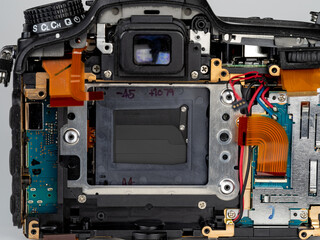 Fototapeta premium Close up of an exposed camera shutter from the back