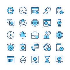 Time line icons. Blue color. Vector line icons set