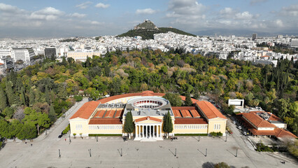 Aerial drone photo of renovated public neoclassic building of Zappeion used for events and meetings...