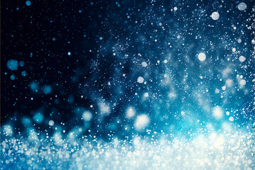 blue background with snowfall, generative ai backdrop template for winter in dark blue and white colours