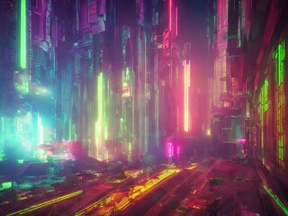 Generative AI 3D design cyberpunk environment