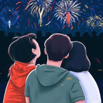 Friends Watching Fireworks On New Year's Eve