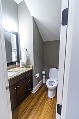 A small half bathroom in a new construction house