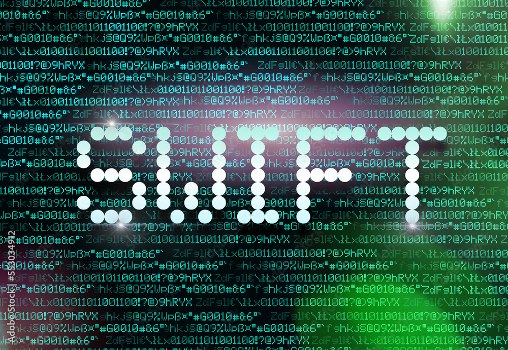 Poster word Swift on background computer screen with rain code