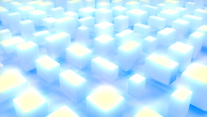 Beautiful soft glowing geometric blue cuboids  - abstract 3D rendering