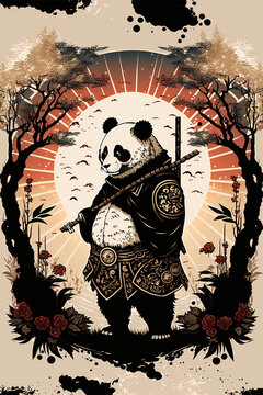 Illustration of panda in Japanese ink style 