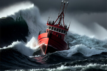 Fishing boat at stormy sea