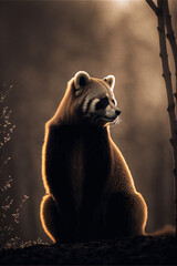 Portrait of cute red panda in sepia style