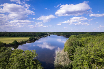 Aerial view of a lack in summer day and blue sky 2022
