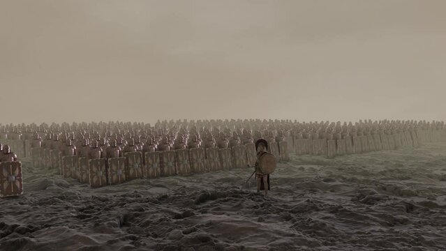 A Roman Centurion Standing in front of His Armed Roman Legion Ready for War