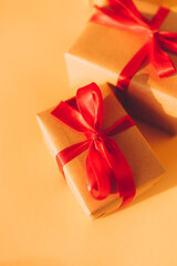 Christmas Decoration Objects and Gift Box as Holiday Background.