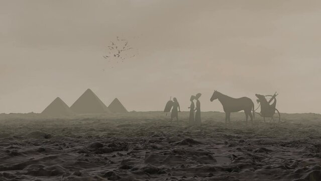 Egyptian Last Pharaoh Queen Cleopatra Looking at the Pyramids