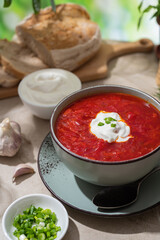 Ukrainian red borscht. Traditional Ukrainian soup.