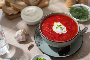 Ukrainian red borscht. Traditional Ukrainian soup.
