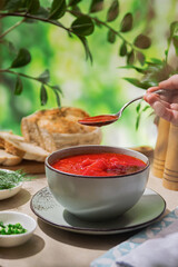 Ukrainian red borscht. Traditional Ukrainian soup.