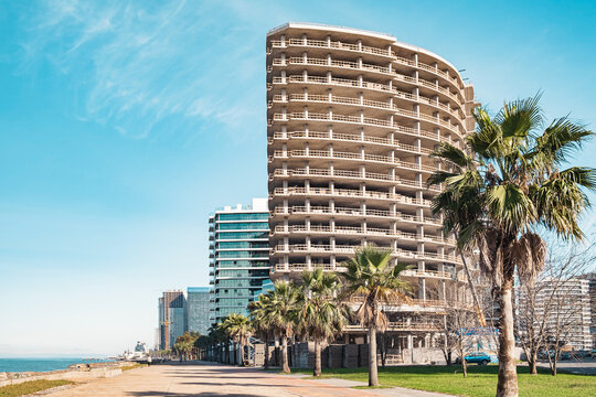 Residential Buildings Construction Site With New Building For A Hotel Or Apartment On Promenade By The Sea In Batumi