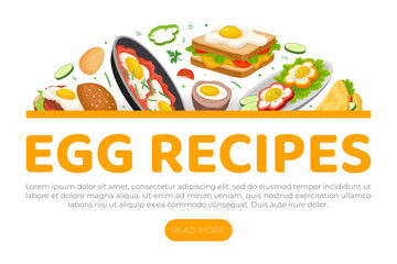 Tasty Egg Food Design with Boiled and Scrambled Egg Served on Plate Vector Template