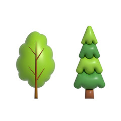Cartoon trees set.Plants element collection. Pine or Christmas tree.3d illustration