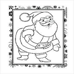 Santa illustration black and white sketch of a December man,  Christmas